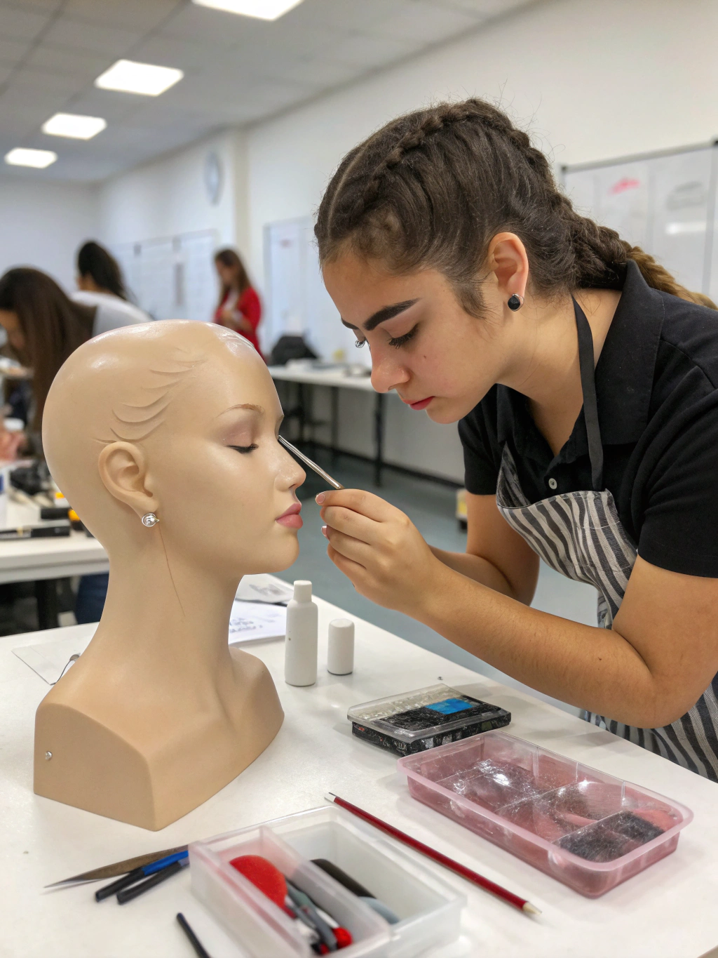 Lash extensions practice on mannequin head